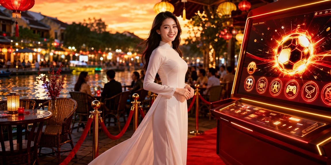 Người dùng Hội An trong trang phục áo dài theo dõi kèo esports trực tuyến